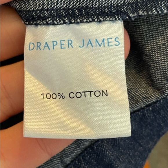 Draper James Sleeveless Dark Denim Chambray Ruffle Shift Dress Large Reese - Picture 11 of 12